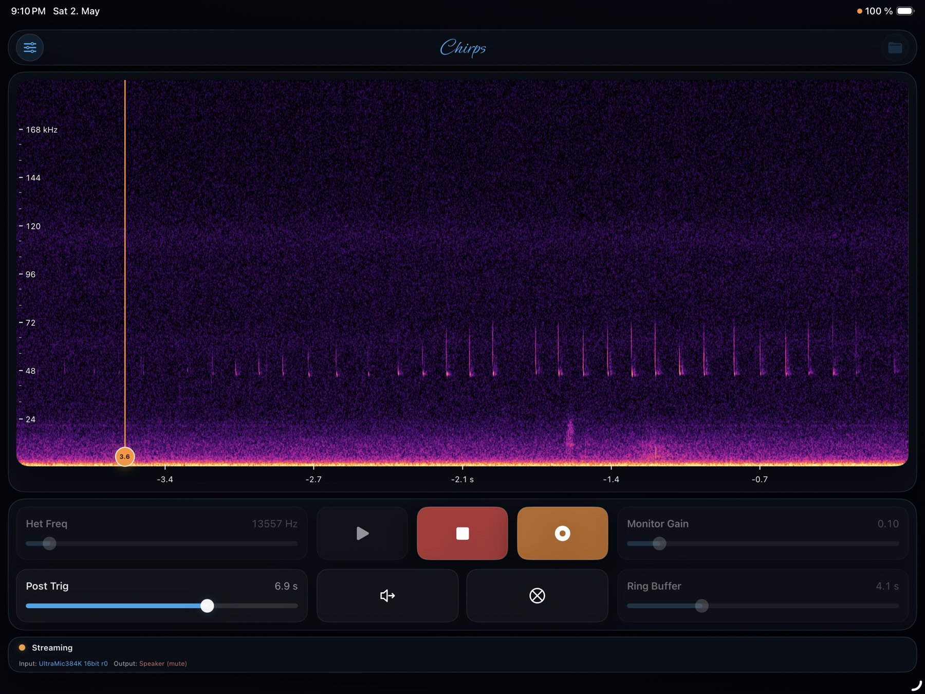 Chirps spectrogram on iPad